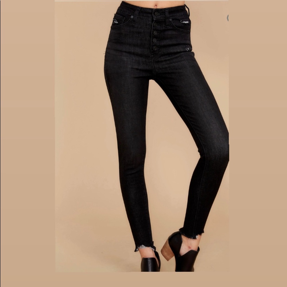 High rise faded black skinny jeans